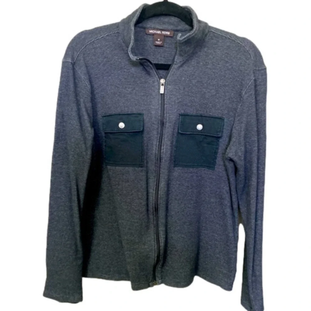Michael Kors zip up sweater gray with black pockets size medium